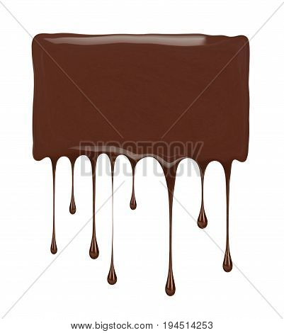 Place for inscription made from melted chocolate isolated on white background