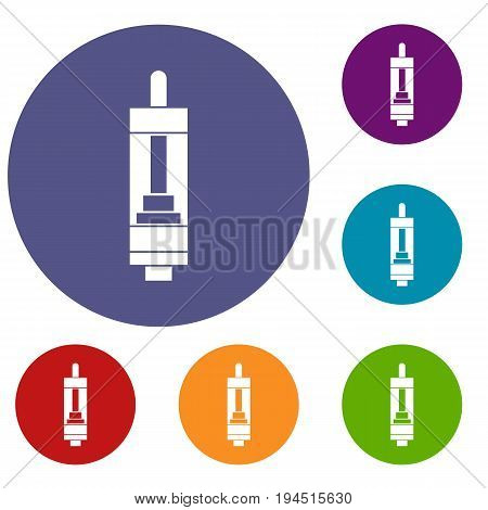 Clearomizer for cigarette icons set in flat circle reb, blue and green color for web