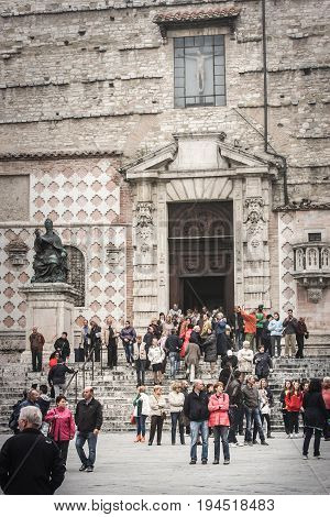 PERUGIA, ITALY. October 26, 2013: Perugia Cathedral. The Cathedral of San Lorenzo is the main religious edifice of Perugia, Umbria, central Italy.