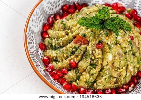Raheb Salad include Tomato, Bell Peppers, Parsley, Garlic, Onions, Freshly Squeezed Lemon Juice Virgin Olive Oil