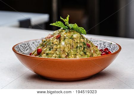 Raheb Salad include Tomato, Bell Peppers, Parsley, Garlic, Onions, Freshly Squeezed Lemon Juice Virgin Olive Oil