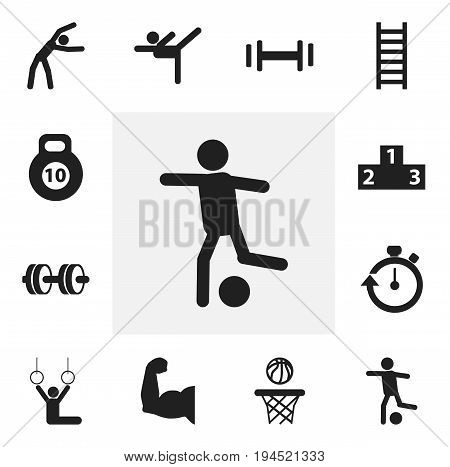 Set Of 12 Editable Exercise Icons. Includes Symbols Such As Biceps, Exercise, Stairway And More. Can Be Used For Web, Mobile, UI And Infographic Design.