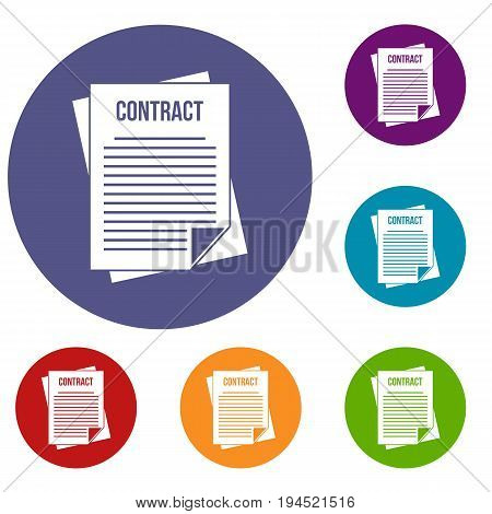 Contract icons set in flat circle reb, blue and green color for web
