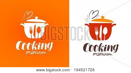Cooking, cuisine, cookery logo. Restaurant, menu, cafe, diner label or icon. Vector illustration isolated on white background