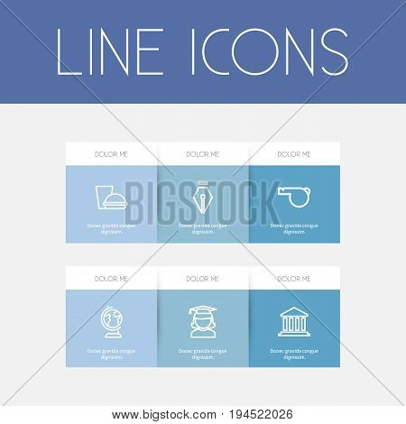 Set Of 6 Editable Science Icons. Includes Symbols Such As Earth, Inkpen, Graduate And More. Can Be Used For Web, Mobile, UI And Infographic Design.