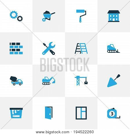 Industry Colorful Icons Set. Collection Of Measure Tool, Glass, Screwdriver And Other Elements. Also Includes Symbols Such As Mixer, Knife, Crane.
