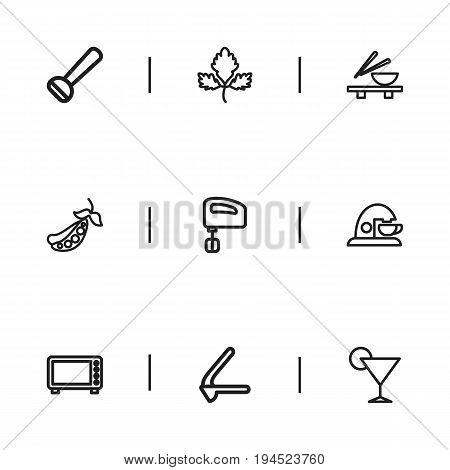Set Of 9 Editable Cooking Icons. Includes Symbols Such As Blender, Herb, Microwave And More. Can Be Used For Web, Mobile, UI And Infographic Design.