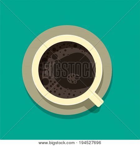 Cup of coffee in the morning with foam. Flat style design.