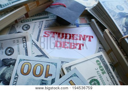 Student Debt With Money Close Up High Quality