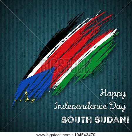 South Sudan Independence Day Patriotic Design. Expressive Brush Stroke In National Flag Colors On Da