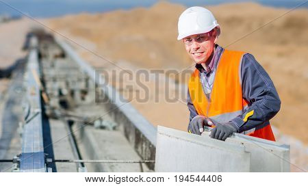 builder work block brick concrete row ourside