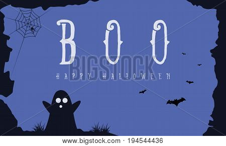 Hallowee background with ghost and bat vector art