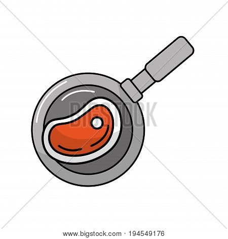 delicious meat inside skillet pan vector illustration
