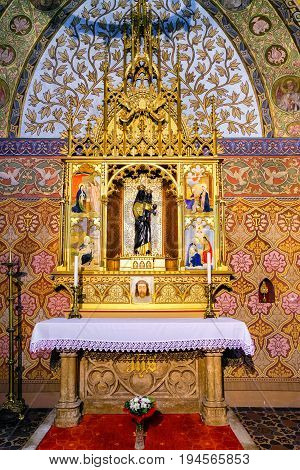 BUDAPEST HUNGARY - MAY 6: Black Madonna figure in St. Matthias Church on May 6 2017 in Budapest