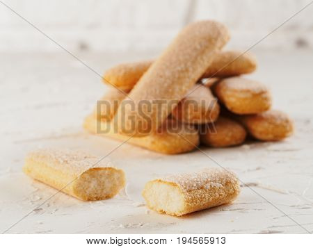 Ladyfinger Savoiardi Biscuit Cookies Close Up