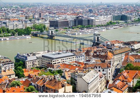 Chain bridge in Budapest from Buda castle hill in Hungary