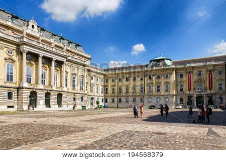BUDAPEST HUNGARY - MAY 6: Courtyard at Buda castle on May 6 2017 in Budapest