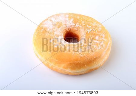 Homemade Doughnuts with Jelly filled and powdered sugar isolated on white background. Selective focus