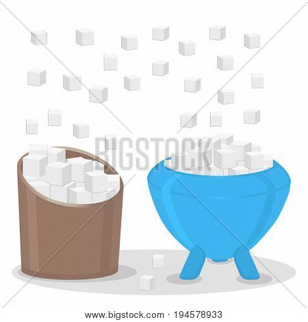 Abstract vector illustration of logo for theme sweet crystal sugar in two bowls.