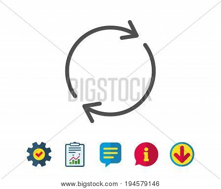Refresh line icon. Rotation arrow sign. Reset or Reload symbol. Report, Service and Information line signs. Download, Speech bubble icons. Editable stroke. Vector