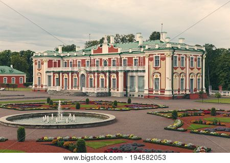 TALLINN ESTONIA- SEPTEMBER 7 2015: Kadriorg Palace at Kadriorg Park in Tallinn Estonia. Toning