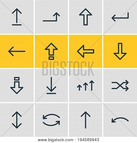 Vector Illustration Of 16 Arrows Icons. Editable Pack Of Down, Loading, Left And Other Elements.