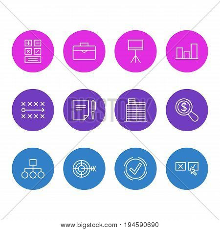 Vector Illustration Of 12 Management Icons. Editable Pack Of Portfolio, Recision, Goal And Other Elements.
