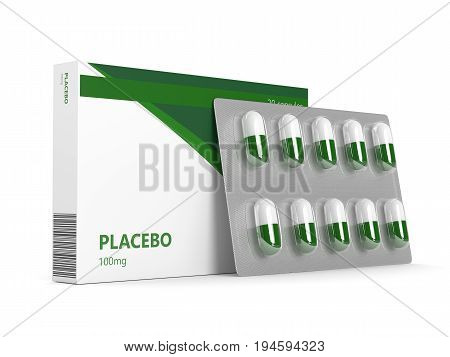3D Render Of Placebo Pills Over White