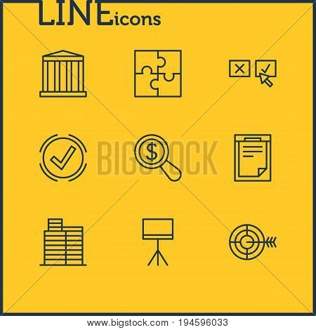 Vector Illustration Of 9 Management Icons. Editable Pack Of Solution, House, Recision And Other Elements.