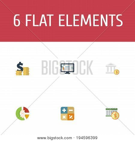 Flat Icons Algebra, Bank, Accounting System And Other Vector Elements. Set Of Registration Flat Icons Symbols Also Includes Stock, Accounting, Dollar Objects.