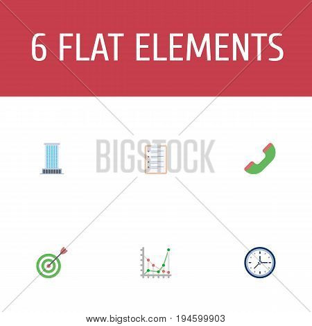 Flat Icons Clock, Office, Task List And Other Vector Elements. Set Of Job Flat Icons Symbols Also Includes Schedule, Chart, Phone Objects.