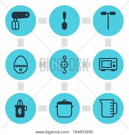 Vector Illustration Of 9 Kitchenware Icons. Editable Pack Of Steelyard, Shaker, Tablespoon And Other Elements.