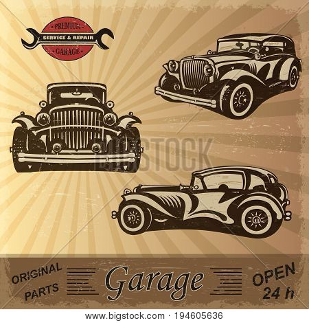 The vintage garage retro banner original parts