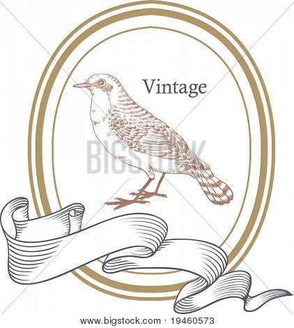 oval vintage ramme med fugl