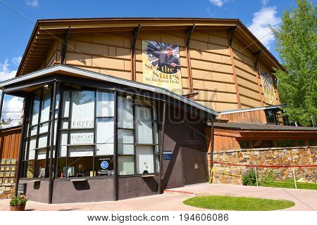 JACKSON HOLE, WYOMING - JUNE 27, 2017: Fritz Box Office at the Walk Festival Hall. The facility hosts the annual Grand Teton Music Festival.