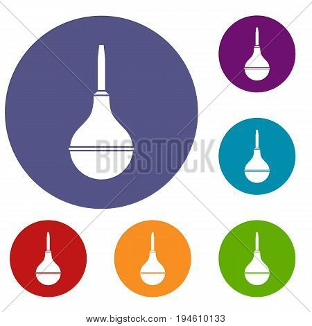 Medical pear icons set in flat circle reb, blue and green color for web