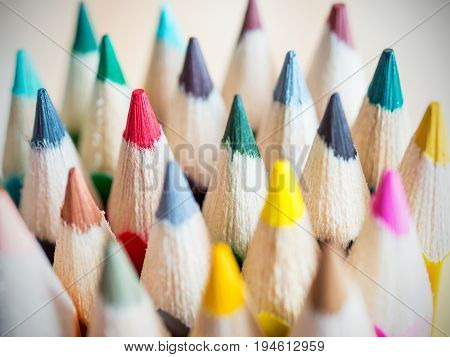Closeup assortment of color pencils in verious color (Selective Focus)