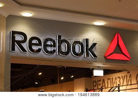 Kolomna Russia - Jule 3 2017: Logo Of Reebok Of Famous Brand Store Of Sportswear.