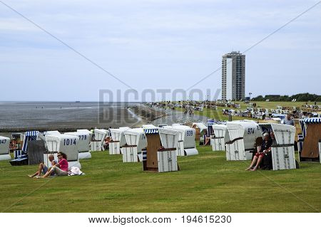 BUESUM, GERMANY - JUNE 15, 2017: Visiting BÃ¼sum famous fishing and tourist town situated on North Sea coast, Germany on June 15, 2017.