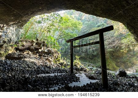 Torii in the cave in Japan