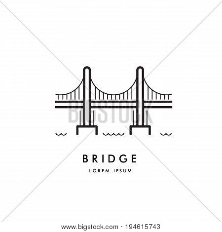 The logo with the image of the cable bridge. Vector logo of the bridge isolated on white background
