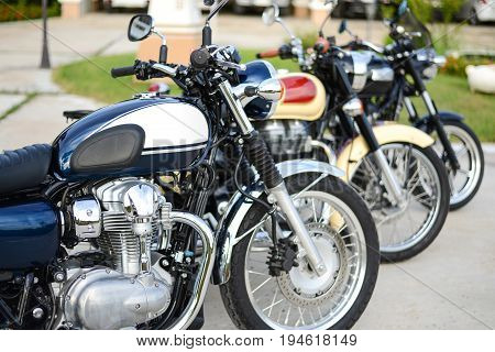 Roiet Thailand - Jun 11 2017 : Row of Classic Motorcycle parking