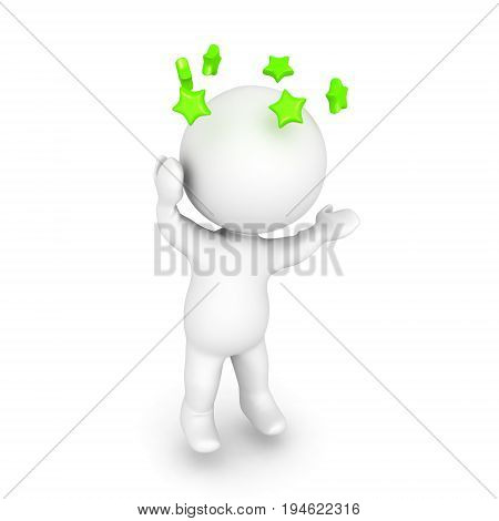 3D Character Is Dizzy And Is Seeing Green Stars Spinning Around His Head