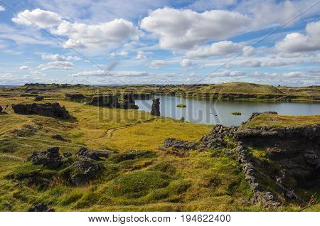Lava Rock Formations At Hofdi, Lake Myvatn In Northern Iceland