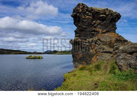 Lava Rock Formations At Hofdi, Lake Myvatn In Northern Iceland