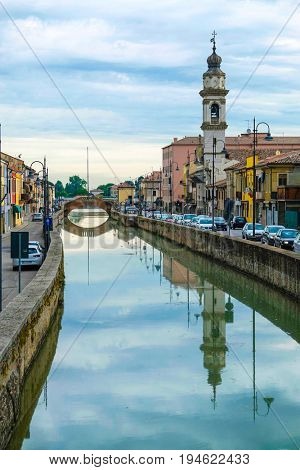 Battaglia Terme, Italy - June, 27, 2017: bank of a city channel in Battaglia Terme, Italy