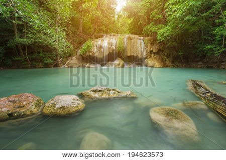 Level 2 Of Erawan Waterfall In Kanchanaburi, Thailand