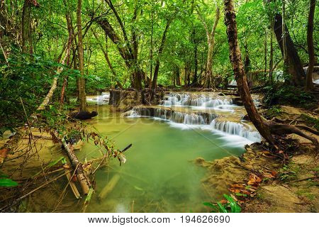 Level 7 Of Huay Mae Kamin Waterfall In Khuean Srinagarindra National Park, Kanchanaburi, Thailand