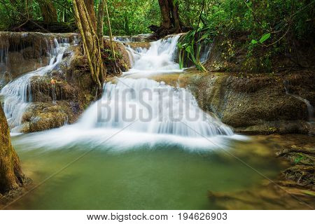 Level 7 Of Huay Mae Kamin Waterfall In Khuean Srinagarindra National Park, Kanchanaburi, Thailand