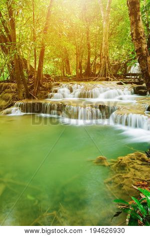 Level 7 Of Huay Mae Kamin Waterfall In Khuean Srinagarindra National Park, Kanchanaburi, Thailand